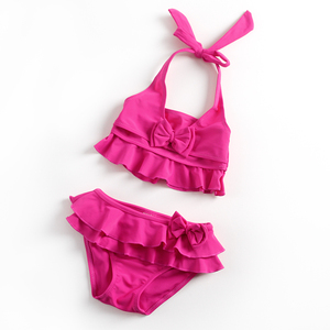 玫红色女童分体泳装