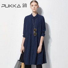 Pukka/蒲牌秋装新款原创设计大码女装肌理棉麻长袖衬衫连衣裙图片