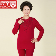 本命年大红色中年胖老人 妈妈装 加绒加厚加大码 中老年保暖内衣套装