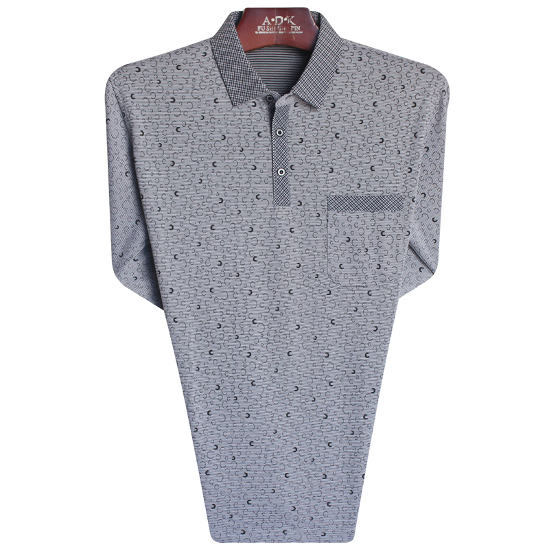 新款中老年男装春秋长袖T恤男式全棉翻领t桖爸