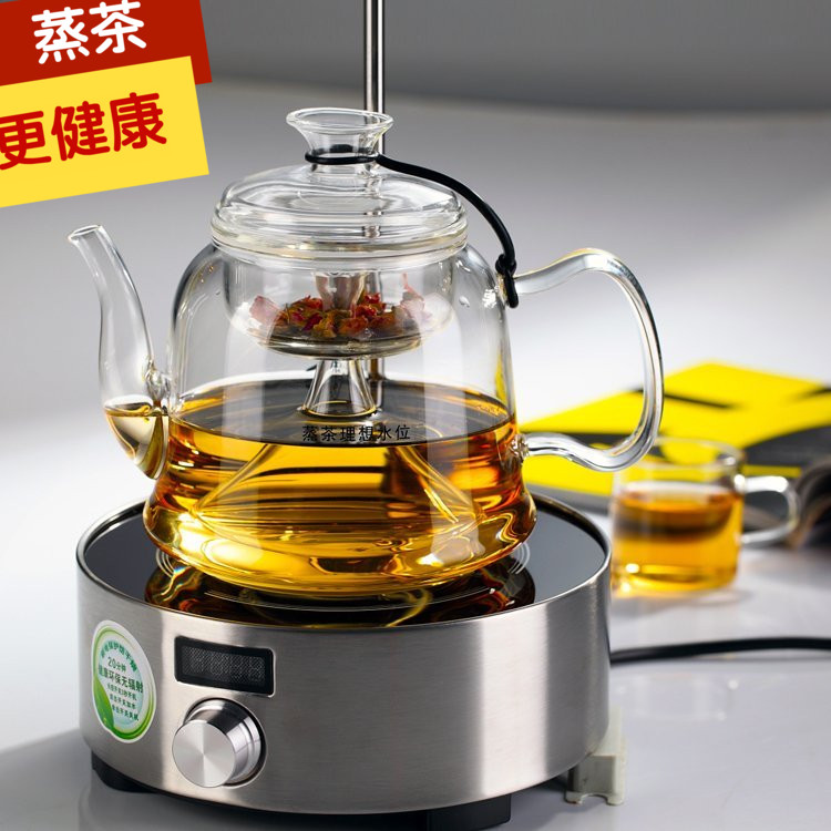 全玻璃蒸茶壶电陶炉加热煮茶蒸汽泡茶养生茶具烧茶器煮黑茶玻璃壶