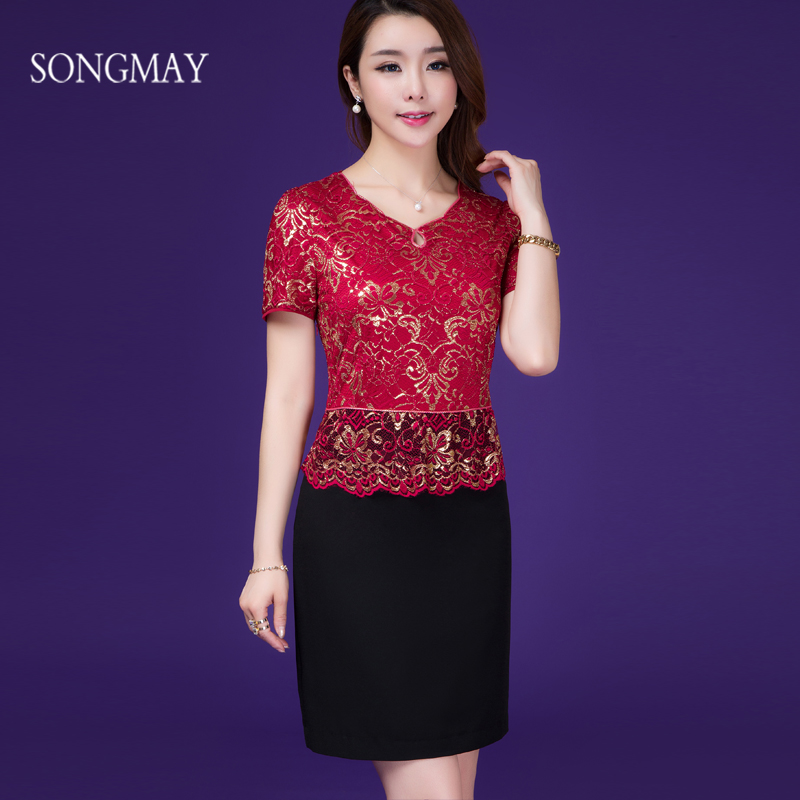 songmay高档婚礼妈妈装蕾丝短袖连衣裙修身显瘦结婚婆婆婚宴礼服