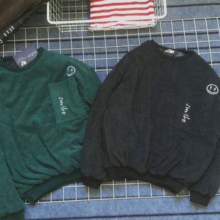 韩国ulzang港风日系情侣装宽松bf冬衣灯芯绒卫