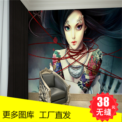 美女墙纸壁画纹绣店性感美容院个性大型壁画背景墙壁纸刺青纹身店