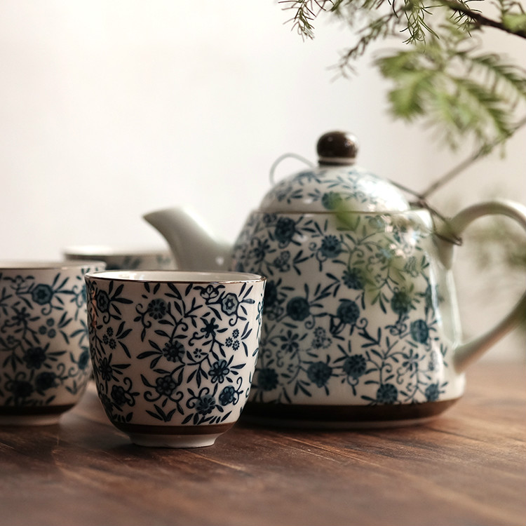 采撷舍 日式蓝色碎花茶具套装 茶壶茶杯礼盒创意礼品 一壶四杯