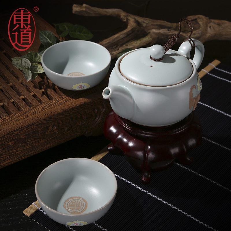 正品恒福东道汝窑功夫茶具汝窑开片茶壶茶杯组整套套装见福小茶组