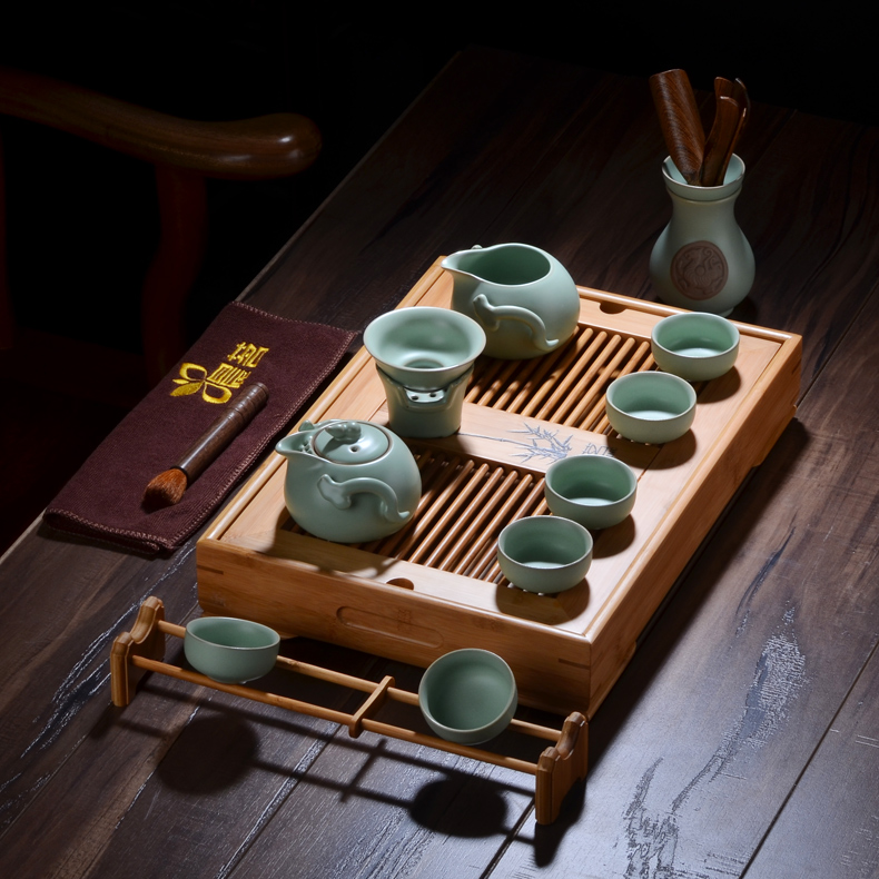 晨茗整套陶瓷汝窑茶具套装特价功夫茶盘茶海茶壶盖碗茶漏茶道杯子