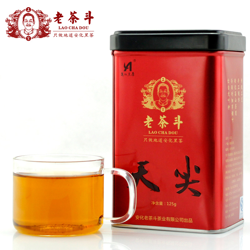 安化黑茶 黑茶湖南安化 老茶斗125克黑茶天尖茶 安华黑茶叶罐装