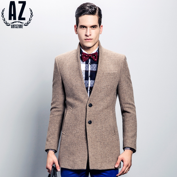 正品男呢大衣 AZ品牌男装 2015青年双层领羊毛