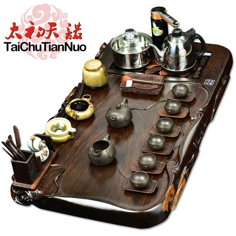金灶整套功夫茶具套装茶道全自动烧水整板黑檀实木茶盘四合一紫砂