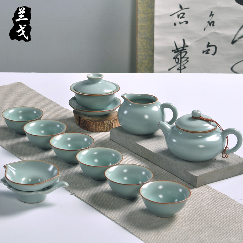 兰戈汝窑功夫茶具套装整套陶瓷茶壶汝瓷盖碗开片茶杯茶道配件礼品