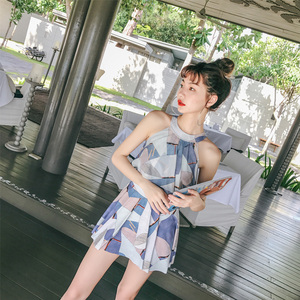 保守学生裙式连体游泳衣