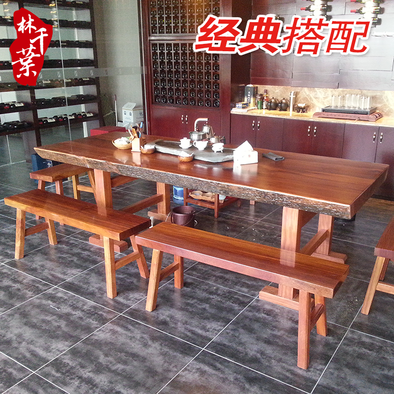 黄花梨奥坎实木大板鸡翅木原木茶桌红花梨案台办公桌餐桌现货