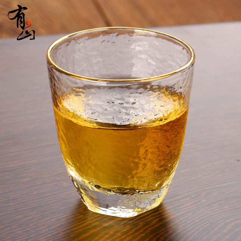耐热玻璃锤目纹小茶杯日本六角金边品茗杯水晶主人杯茶碗功夫茶具