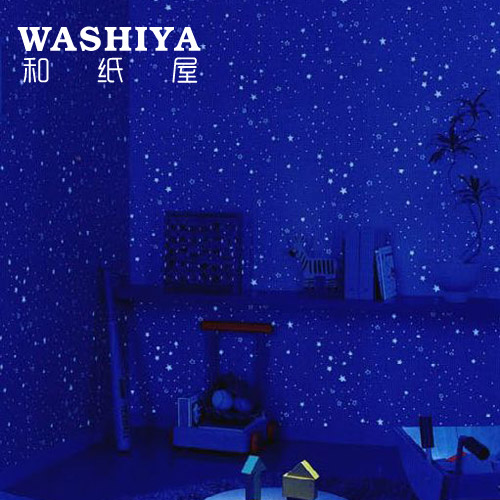 【和纸屋】蓝色小星星夜光蓄光儿童房 进口日本墙纸壁纸 按米卖