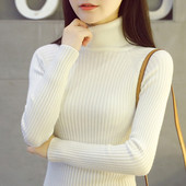 线衣长袖 高领修身 打底衫 套头女秋冬新款 潮白色针织衫 韩版 毛衣短款