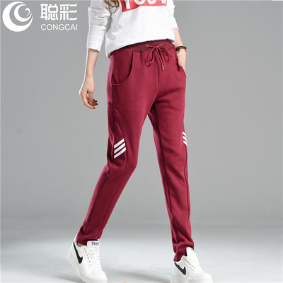 冬加绒卫裤学生运动裤宽松加厚女生裤子韩版休