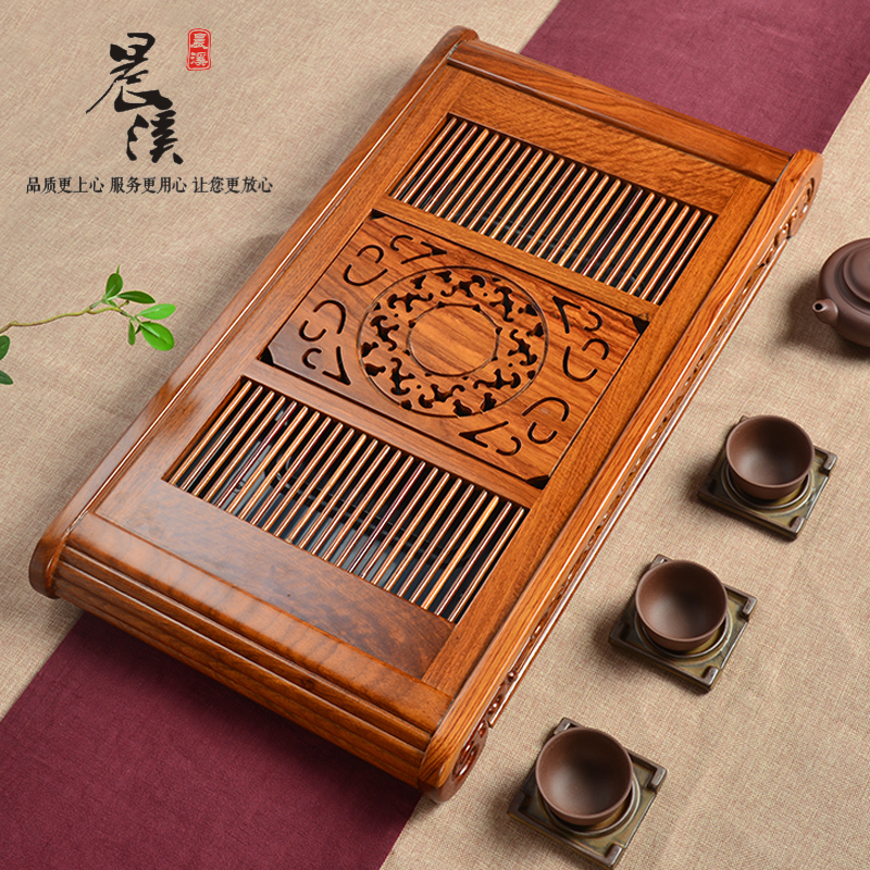 晨溪 花梨鸡翅实木茶盘 抽屉式排水储水茶台大号家用功夫茶具特价