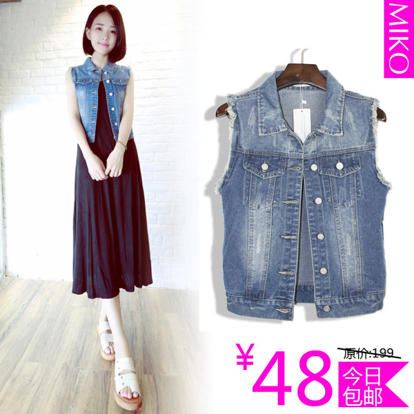 热销女<em>马夹</em> <em>2015</em>春夏韩国<em>新款</em> 牛仔<em>马甲</em>背心女