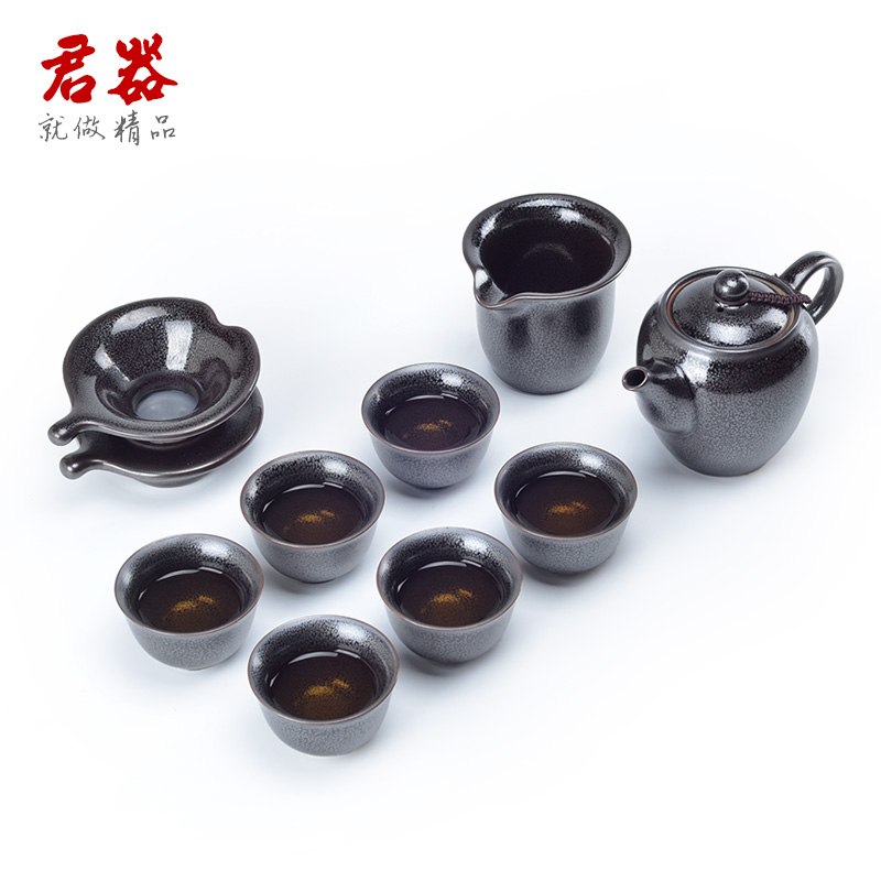 君器 新品功夫茶具套装 整套名贵黑瓷建盏新品油滴天目美人壶套组