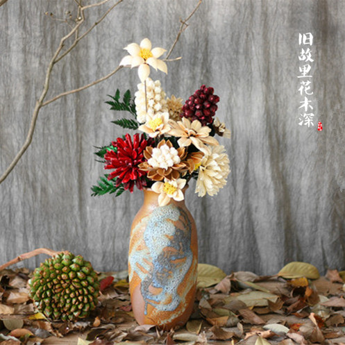 【半夏】时尚家居装饰干花草客厅书房摆设插花花艺木菊风信子套装