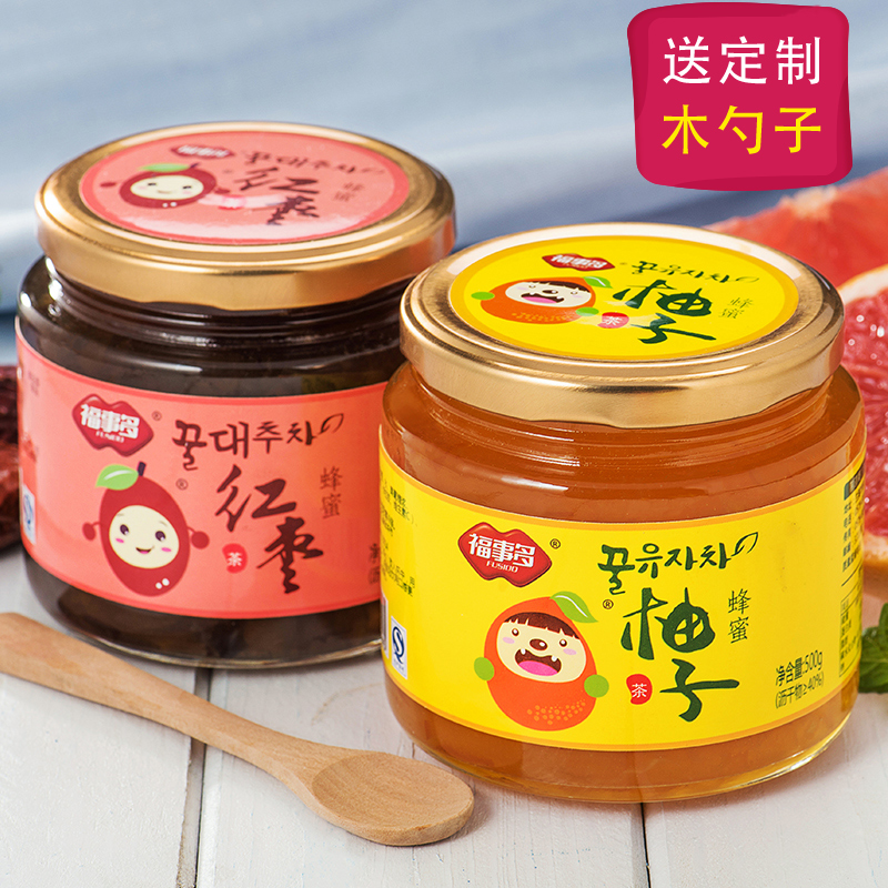 [送木勺]福事多蜂蜜柚子茶500g 红枣茶500g 韩国风味水果茶冲饮品