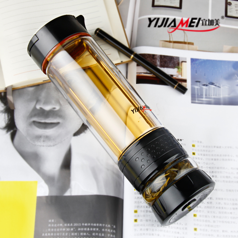 宜加美茶水分离泡茶杯双层玻璃杯高档过滤杯子男女茶水杯便携带盖