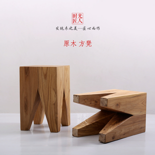 凳子 溪木工坊 现代中式简约凳子客厅平面长方形餐凳 北方老榆木餐凳