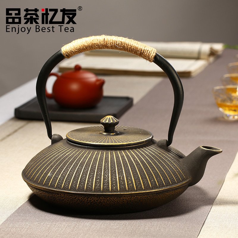 品茶忆友 南部日本无涂层铸铁壶泡茶生铁壶烧水壶扇形老茶壶茶具