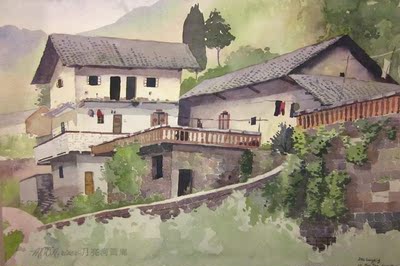 原创手绘风景建筑水彩画重庆偏岩古镇现代家居装饰画墙画仅此一幅