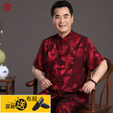 中老年唐装短袖男士套装夏季衬衫立领中式盘扣宽松大码改良爸爸装
