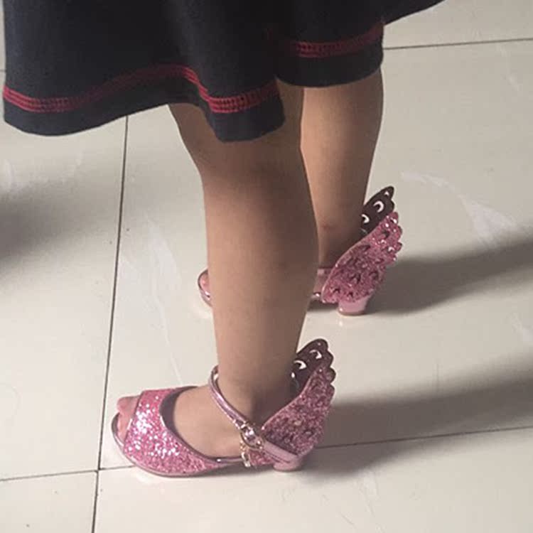 女童包头凉鞋2017新款小女孩韩版夏季公主银色高跟鞋小学生儿童鞋