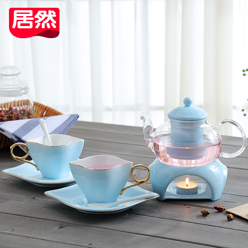 韩式陶瓷茶具玻璃套装耐热花茶壶加热煮花草水果下午茶杯整套色釉