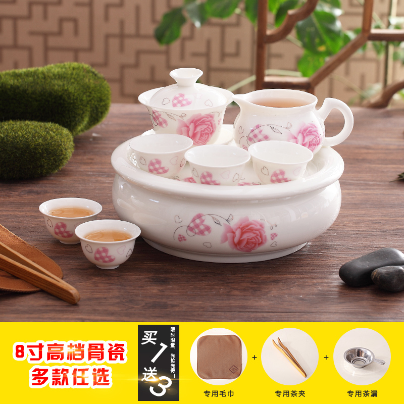 特价潮汕陶瓷青花瓷骨瓷家用小号整套带圆形茶盘高档功夫茶具套装