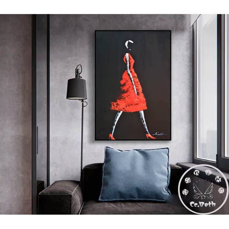 北欧简约时尚人物装饰画服装工作室直播间背景壁画创意黑红艺术画