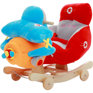 恋小猪卡通飞机实木摇木马