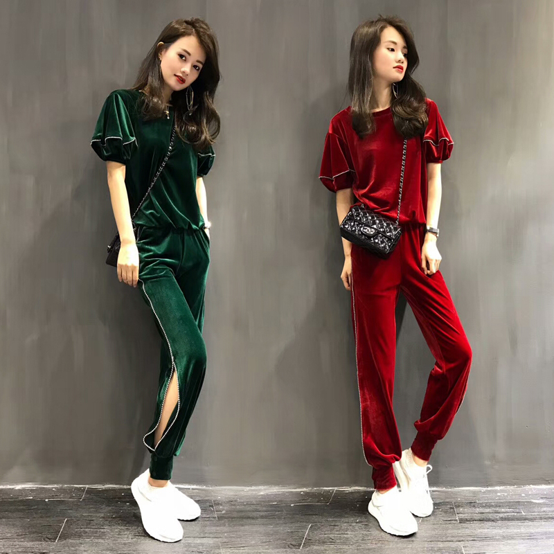 金丝绒运动服套装女春秋装2017秋季新款时尚韩版长裤休闲两件套潮