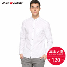 白衬衫 216105046 男E 长袖 JackJones杰克琼斯纯棉修身
