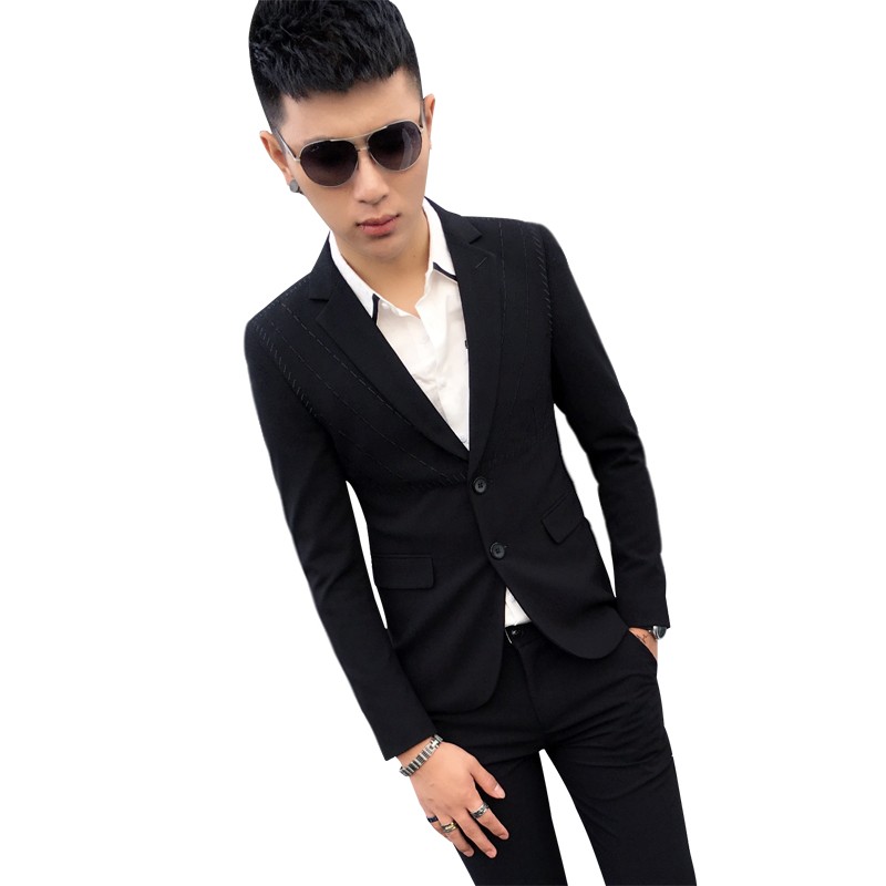 2017新款韩版修身青年西服套装夜店男休闲小西装秋季小伙发型师潮