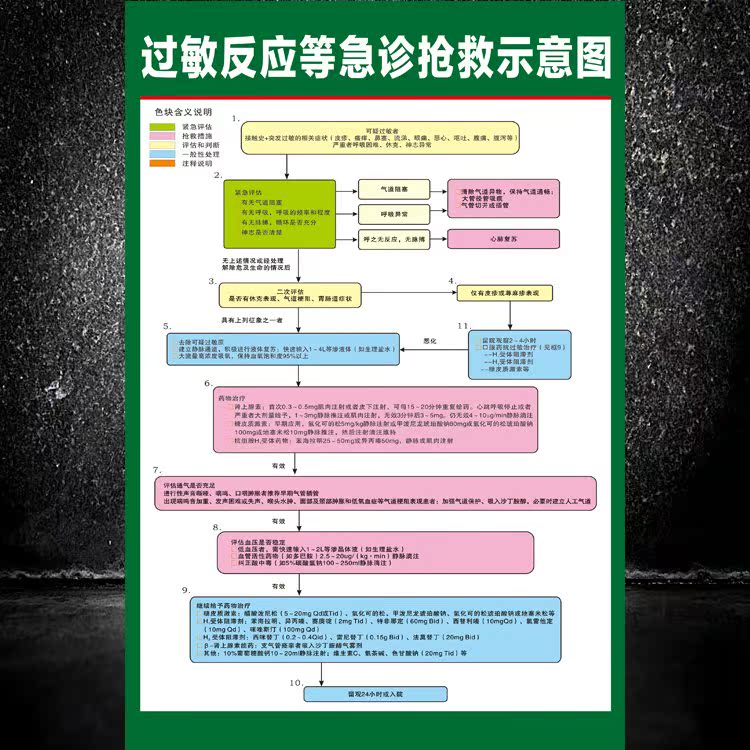 【包邮】药品过敏反应抢救流程图处理流程图医院卫生医院宣传挂图