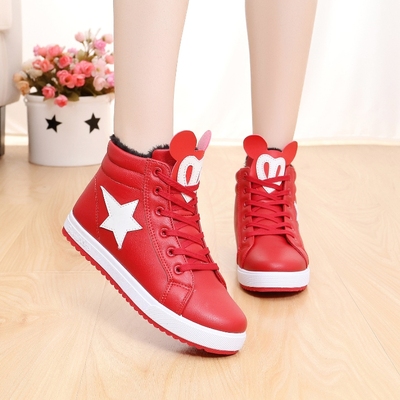 15秋冬季女孩帆布鞋子高帮中学生加绒棉鞋运