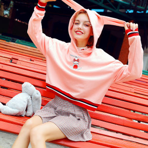 可爱兔耳朵宽松连帽卫衣