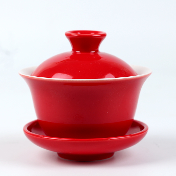 盖碗茶杯 茶碗红釉黄釉景德镇青花瓷泡茶碗陶瓷白瓷三才碗敬茶杯