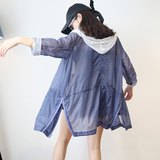 防晒衣女2017夏季新款中长款韩版百搭沙滩服九分袖薄款防晒服外套