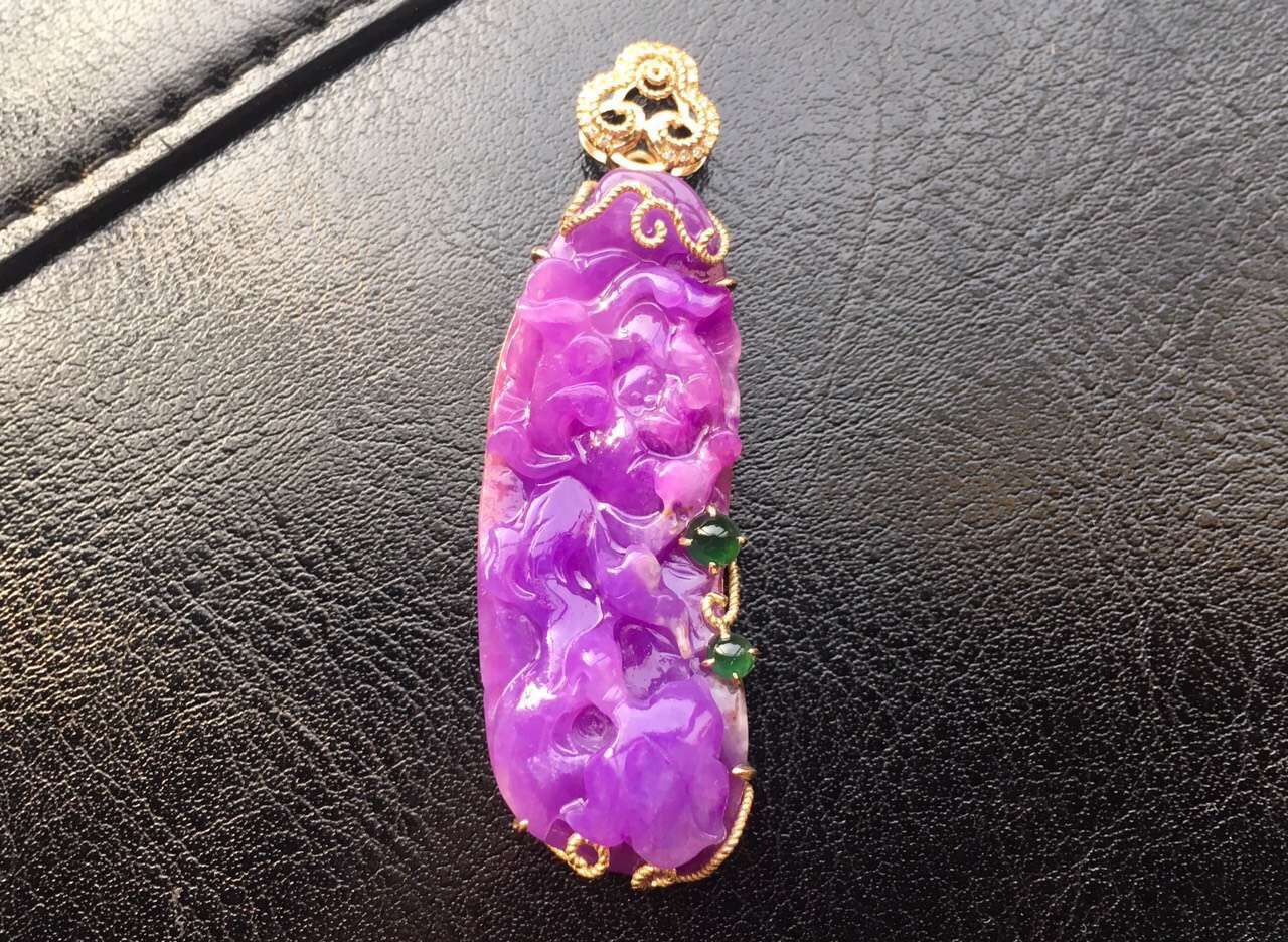 苏石记 舒俱来苏纪石冰糯皇家紫吊坠18k金镶嵌33*22*10.5mm14.68g