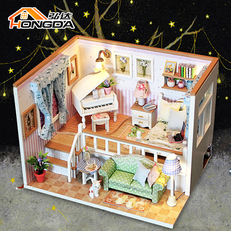 diy小屋手工制作房子模型建筑拼装迷你别墅创意公主房
