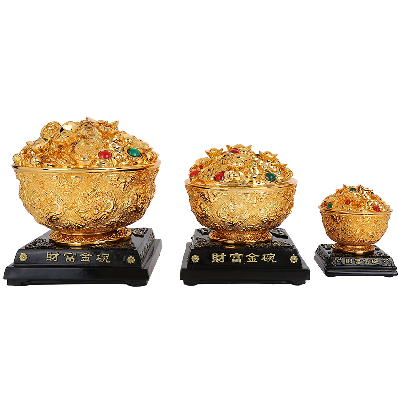 吉善堂 财富金碗聚宝盆摆件 家居招财工艺品店铺开业礼品送礼6508