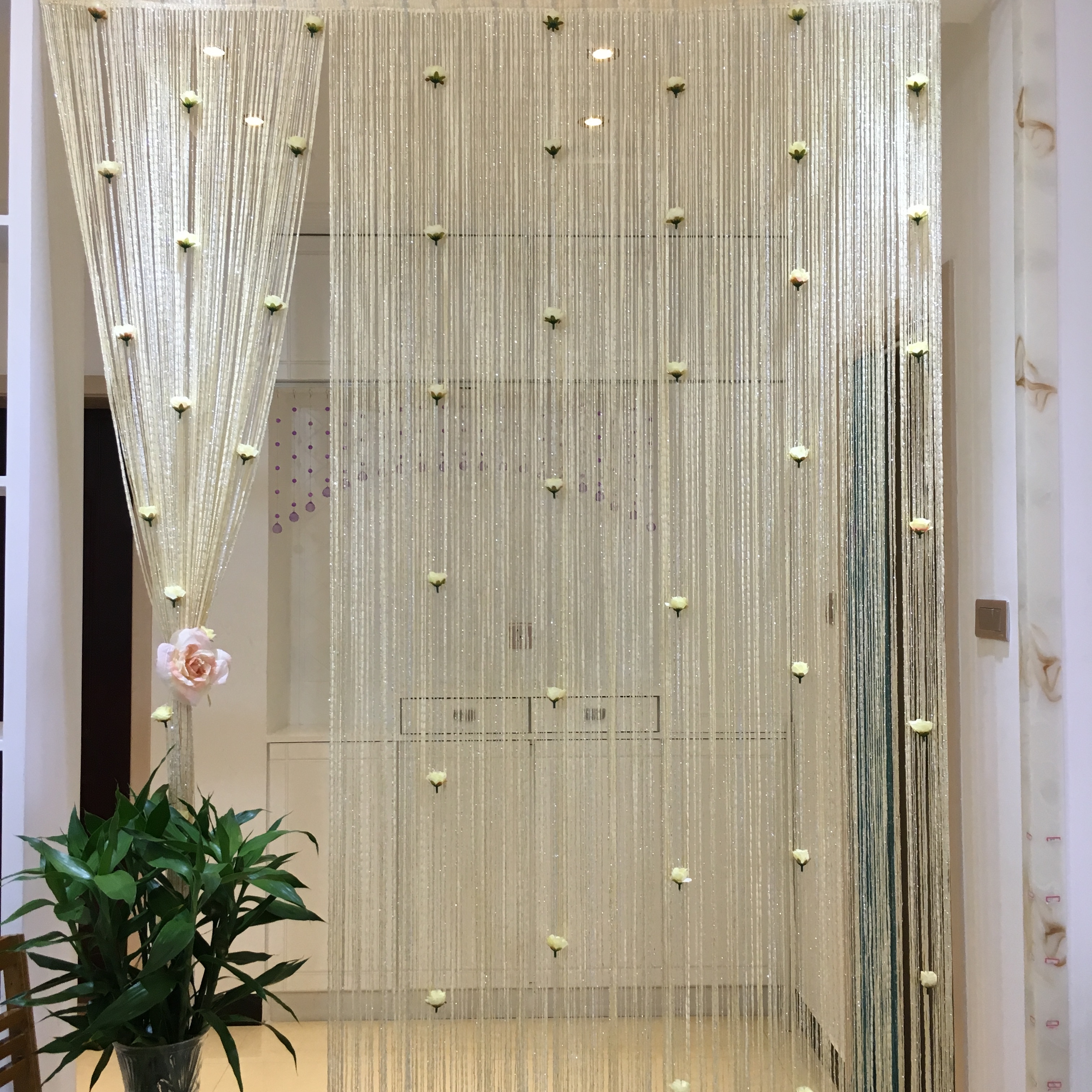 线帘加密隔断帘玫瑰花门帘装饰帘子韩式窗帘客厅玄关卧室挂帘