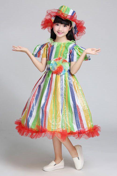 环保衣服装儿童时装秀演出服儿童幼儿园服装女公主裙亲子装走秀裙