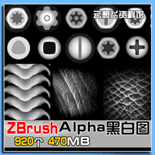 zbrush常用皮肤皱纹鳞片机械硬表面图案纹理alpha黑白图笔刷素材